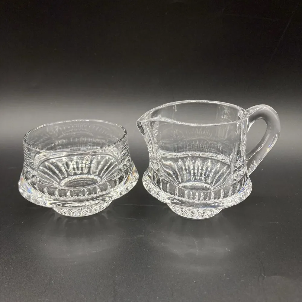 Vintage Gorham Full Lead Crystal Stacking Open Sugar Bowl & Creamer Set